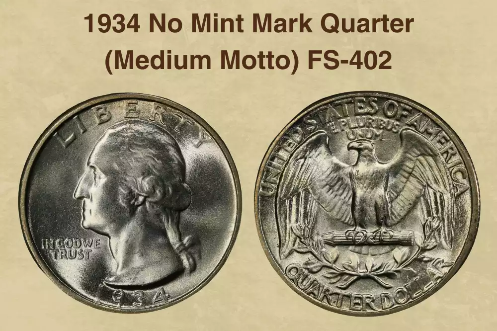 1934 Washington quarter Medium Motto close-up showing thin sharp IN GOD WE TRUST lettering